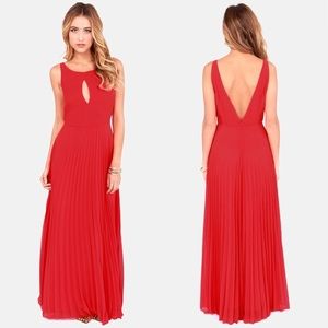 Red backless pleated maxi
